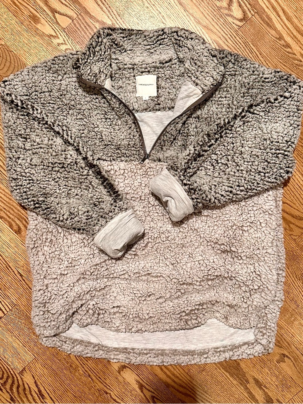 Anthropology "Thread & Supply" Plush Sherpa Half-Zip Pullover Jersey Lining Sz L